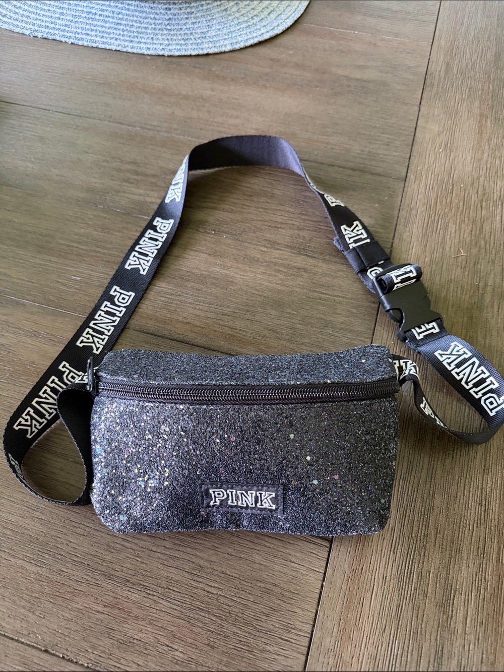PINK Victoria's Secret Glitter Black Crossbody Belt Bag